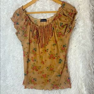 Vintage boho peasant top cottage ruffles floral